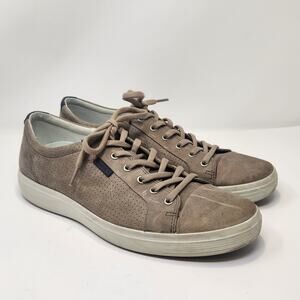 Ecco Mens Soft 7 Taupe Gray Nubuck Leather Sneaker Size 45 US 11 Comfort Casual